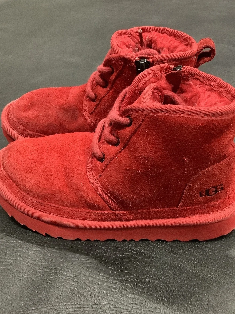 UGG Kids Red Suede Lace-Up Ankle Boots